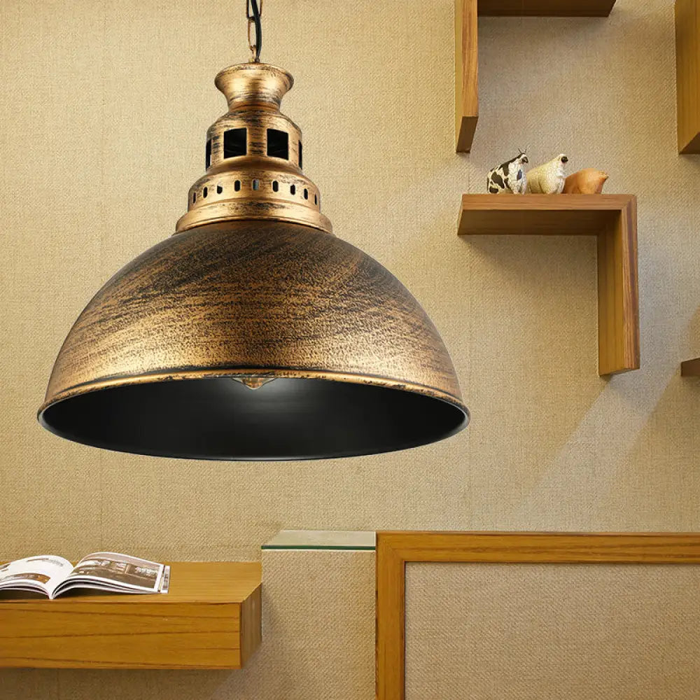 Vintage-Style Iron Dome Pendant Light For Restaurant Ceilings - 1 Head Black/White Vented Socket