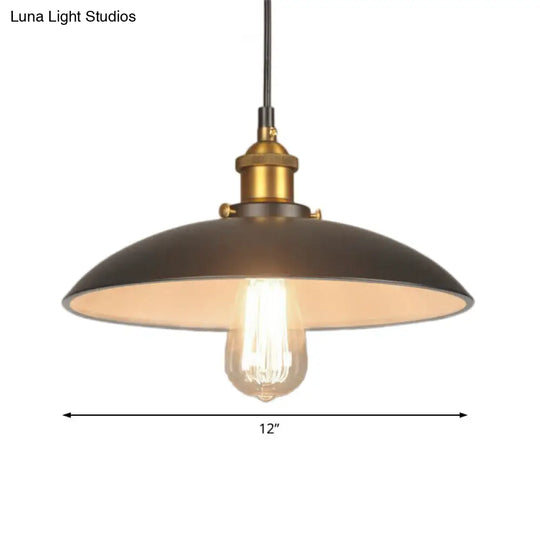 Vintage Style Iron Restaurant Ceiling Pendant 1 Light Black Bowl Shade Lighting (12/16 W)