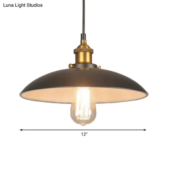Vintage Style Iron Pendant Lighting For Restaurants - Bowl Shade 1 Light Black Finish Sizes: 12’/16