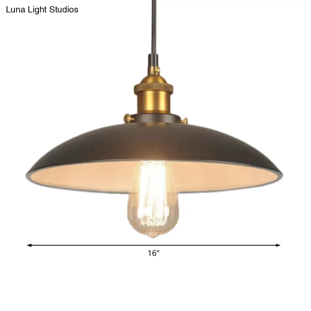 Vintage Style Iron Restaurant Ceiling Pendant 1 Light Black Bowl Shade Lighting (12/16 W)