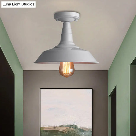 Vintage Style Metal Ceiling Mounted Light - Barn Shade Design 1 Head Foyer Semi - Flush Black/White