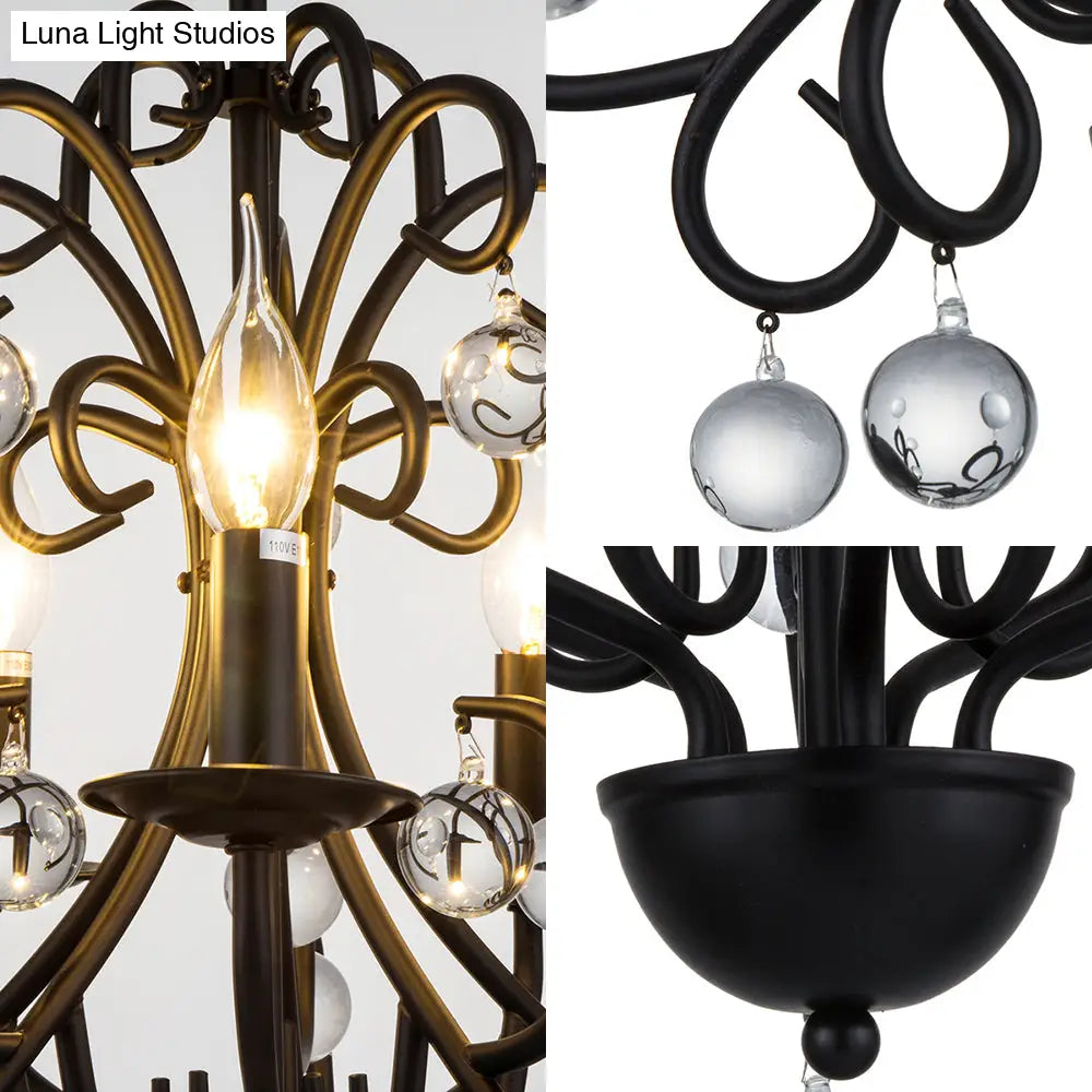 Vintage Style Metal Chandelier Lamp - Elegant 5-Light Suspension Light With Clear Crystal Ball