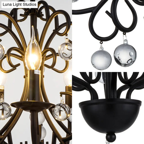 Vintage Style Metal Chandelier Lamp - Elegant 5-Light Suspension Light With Clear Crystal Ball