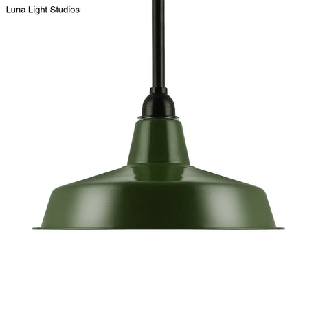 Vintage Style Metal Green Barn Shade Pendant Ceiling Fixture With Flexible Suspension - Ideal For