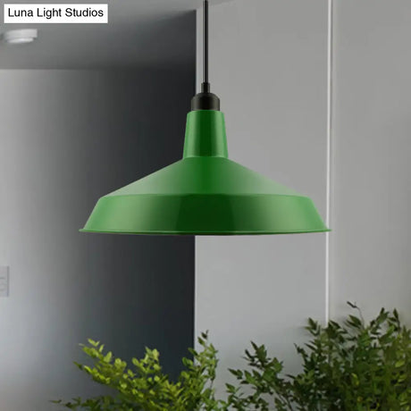Vintage Style Metal Green Barn Shade Pendant Ceiling Fixture With Flexible Suspension - Ideal For