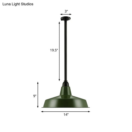 Vintage Style Metal Green Barn Shade Pendant Ceiling Fixture With Flexible Suspension - Ideal For