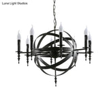 Vintage Style Metal Pendant Light With Candle Design - Orbit Cage Indoor Chandelier (6/8 Lights) In