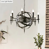 Vintage Style Metal Pendant Light With Candle Design - Orbit Cage Indoor Chandelier (6/8 Lights) In