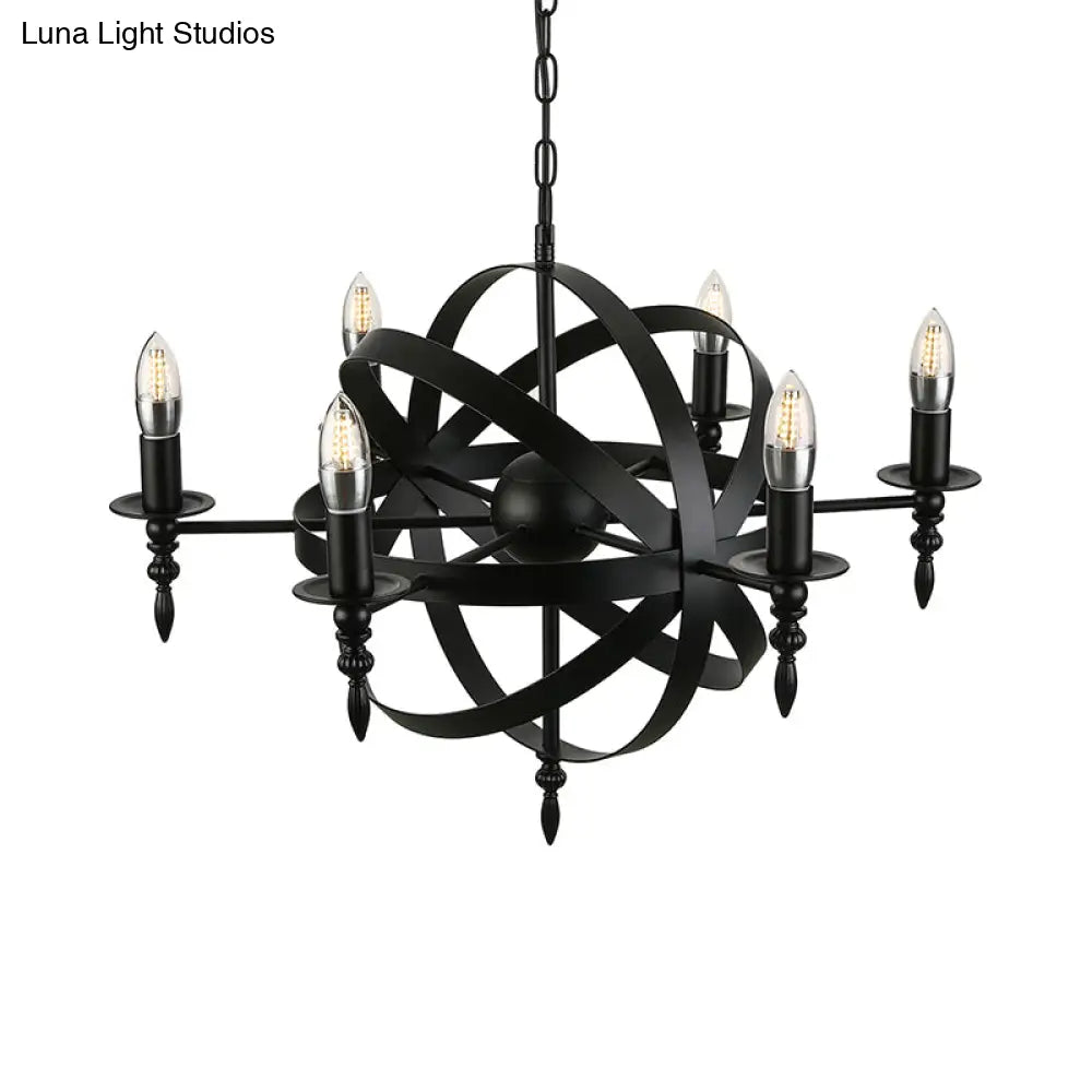 Vintage Style Metal Pendant Light With Candle Design - Orbit Cage Indoor Chandelier (6/8 Lights) In