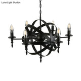 Vintage Style Metal Pendant Light With Candle Design - Orbit Cage Indoor Chandelier (6/8 Lights) In