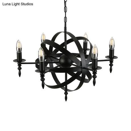 Vintage Style Metal Pendant Light With Candle Design - Orbit Cage Indoor Chandelier (6/8 Lights) In