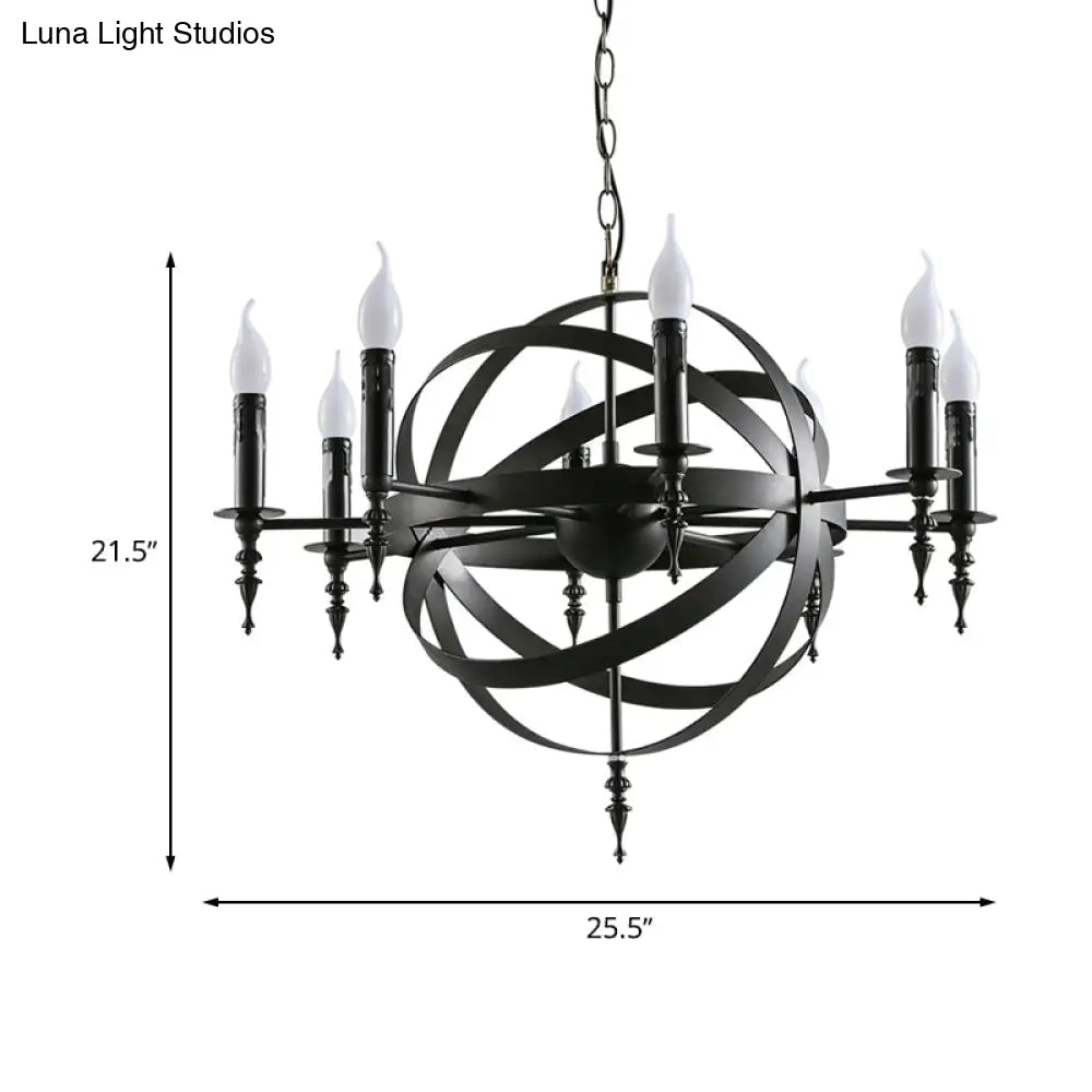 Vintage Style Metal Pendant Light With Candle Design - Orbit Cage Indoor Chandelier (6/8 Lights) In