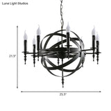 Vintage Style Metal Pendant Light With Candle Design - Orbit Cage Indoor Chandelier (6/8 Lights) In