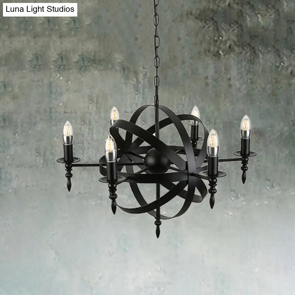 Vintage Style Metal Pendant Light With Candle Design - Orbit Cage Indoor Chandelier (6/8 Lights) In