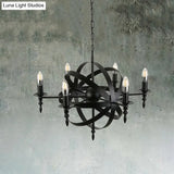 Vintage Style Metal Pendant Light With Candle Design - Orbit Cage Indoor Chandelier (6/8 Lights) In