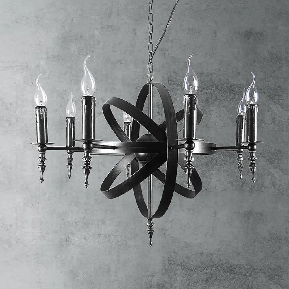 Vintage Style Metal Pendant Light With Candle Design - Orbit Cage Indoor Chandelier (6/8 Lights) In
