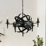 Vintage Style Metal Pendant Light With Candle Design - Orbit Cage Indoor Chandelier (6/8 Lights) In