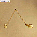 Vintage Style Metal Swing Arm Wall Lighting With Bowl Shade - 1 Light Brass Sconce For Study Room