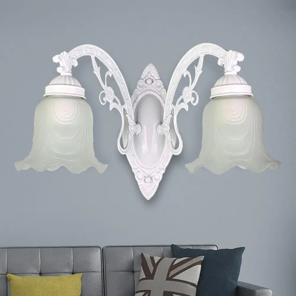 Vintage Style Metal Wall Lamp With Frosted Glass Shade Flower Living Room Sconce Light (1/2 Lights)