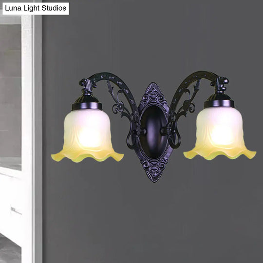Vintage Style Metal Wall Lamp With Frosted Glass Shade Flower Living Room Sconce Light (1/2 Lights)