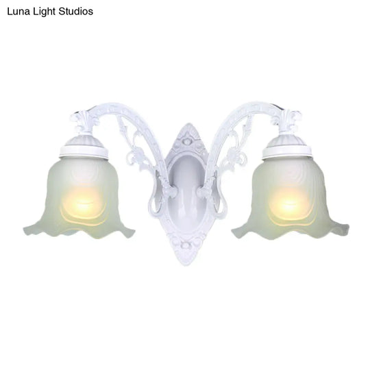 Vintage Style Metal Wall Lamp With Frosted Glass Shade Flower Living Room Sconce Light (1/2 Lights)