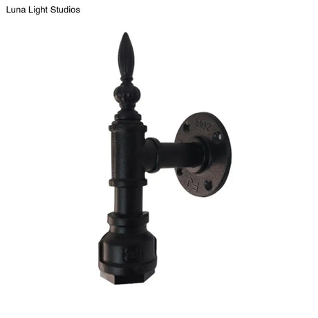 Vintage Style Metallic Matte Black Wall Lighting With Pipe Design And 1 Light For Bedroom