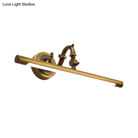 Vintage Style Metallic Tubular Wall Sconce - Led Vanity Light In Brass For Bathroom