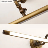 Vintage Style Metallic Tubular Wall Sconce - Led Vanity Light In Brass For Bathroom