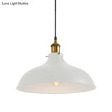 Vintage Style Pendant Lamp For Restaurant - Metal Bowl Ceiling Light In Black/White
