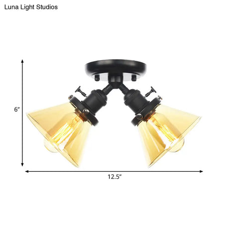 Vintage Style Restaurant Ceiling Light Fixture - 2 Heads Black/Bronze Semi Flush Mount -