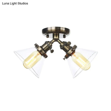 Vintage Style Restaurant Ceiling Light Fixture - 2 Heads Black/Bronze Semi Flush Mount -