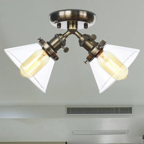 Vintage Style Restaurant Ceiling Light Fixture - 2 Heads Black/Bronze Semi Flush Mount -