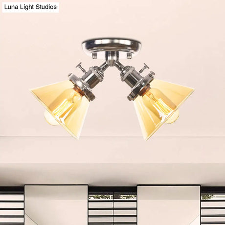 Vintage Style Restaurant Ceiling Light Fixture - 2 Heads Black/Bronze Semi Flush Mount -