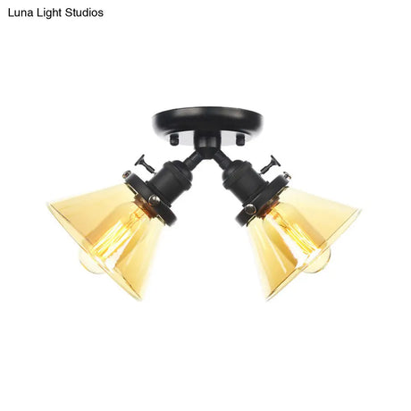 Vintage Style Restaurant Ceiling Light Fixture - 2 Heads Black/Bronze Semi Flush Mount -