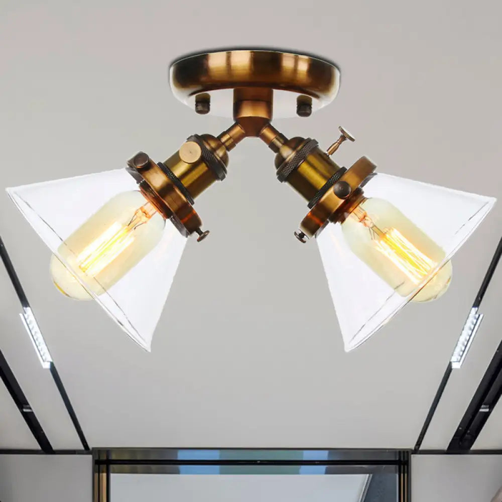 Vintage Style Restaurant Ceiling Light Fixture - 2 Heads Black/Bronze Semi Flush Mount -