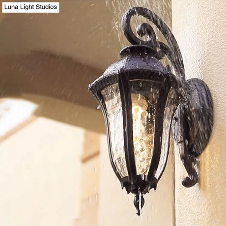 Vintage Style Rippled Glass Sconce With 1-Light And Black Finish Ideal For Yard Wall Mounting