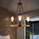 Vintage Style Roped Circular Chandelier Pendant Light - 3 Lights Black Finish