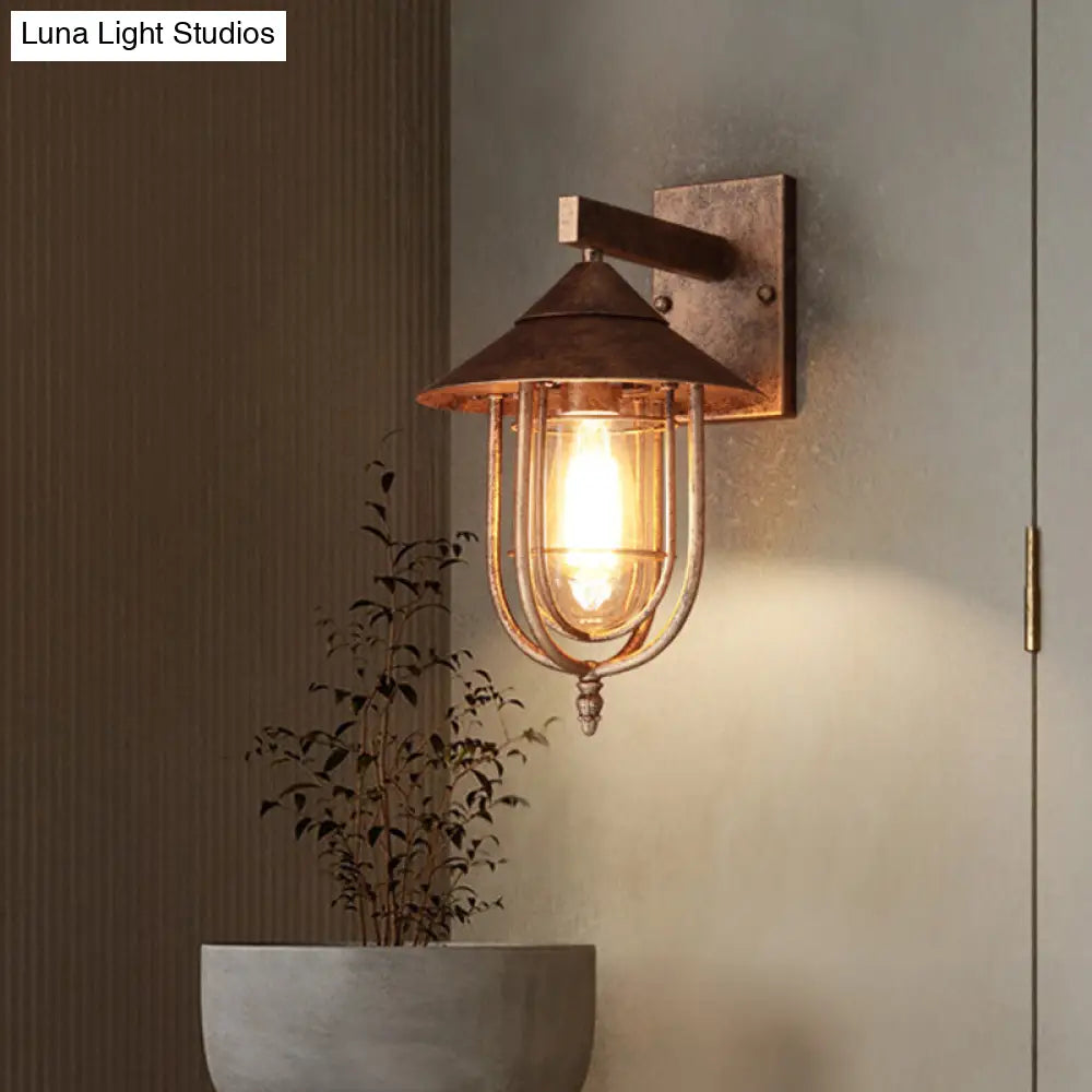 Vintage Style Sconce Lamp With Metal Cage - Clear Glass Black/Bronze Wall Hanging Light Capsule
