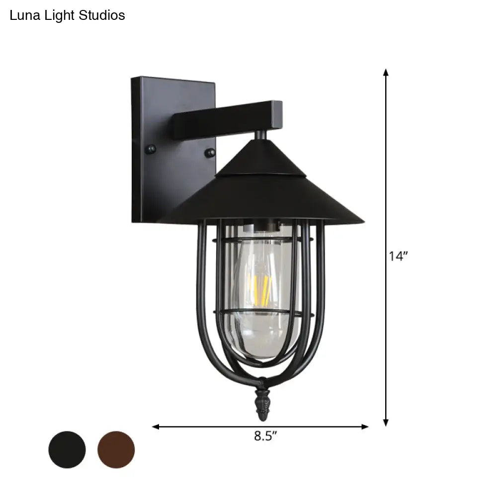Vintage Style Sconce Lamp With Metal Cage - Clear Glass Black/Bronze Wall Hanging Light Capsule