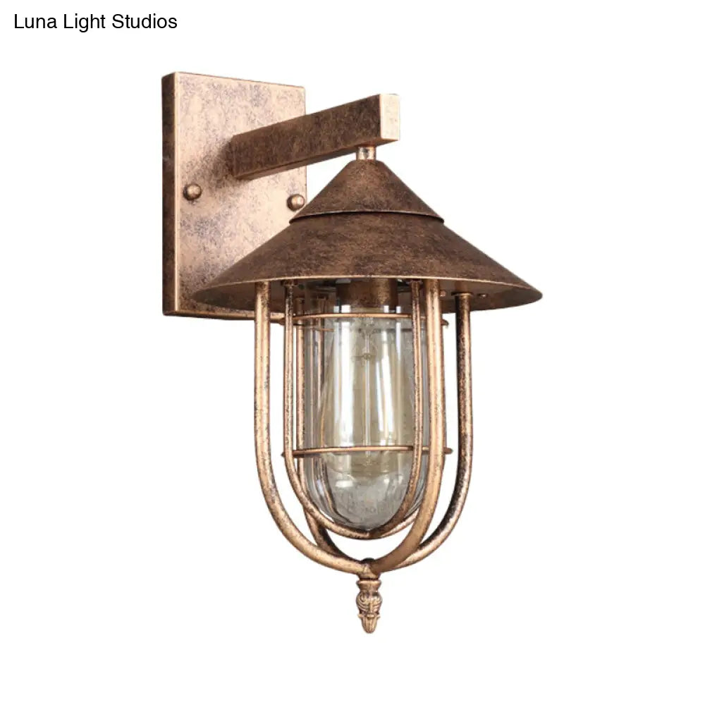Vintage Style Sconce Lamp With Metal Cage - Clear Glass Black/Bronze Wall Hanging Light Capsule