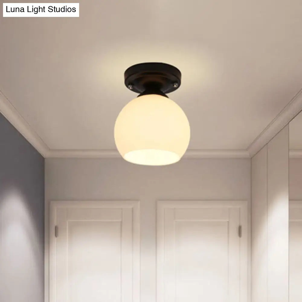 Vintage Style Semi Flush Ceiling Light Fixture 1-Light With Opal Glass Shade For Hallway Black