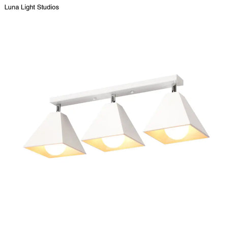 Vintage Style Semi Flush Mount Ceiling Light For Corridor - Black/White Metallic 1/3-Bulb Pyramid