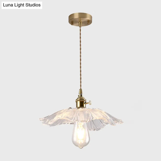 Vintage Style Gold Glass Pendant Lamp With Textured Shade - Single Bulb Hanging Fixture / G