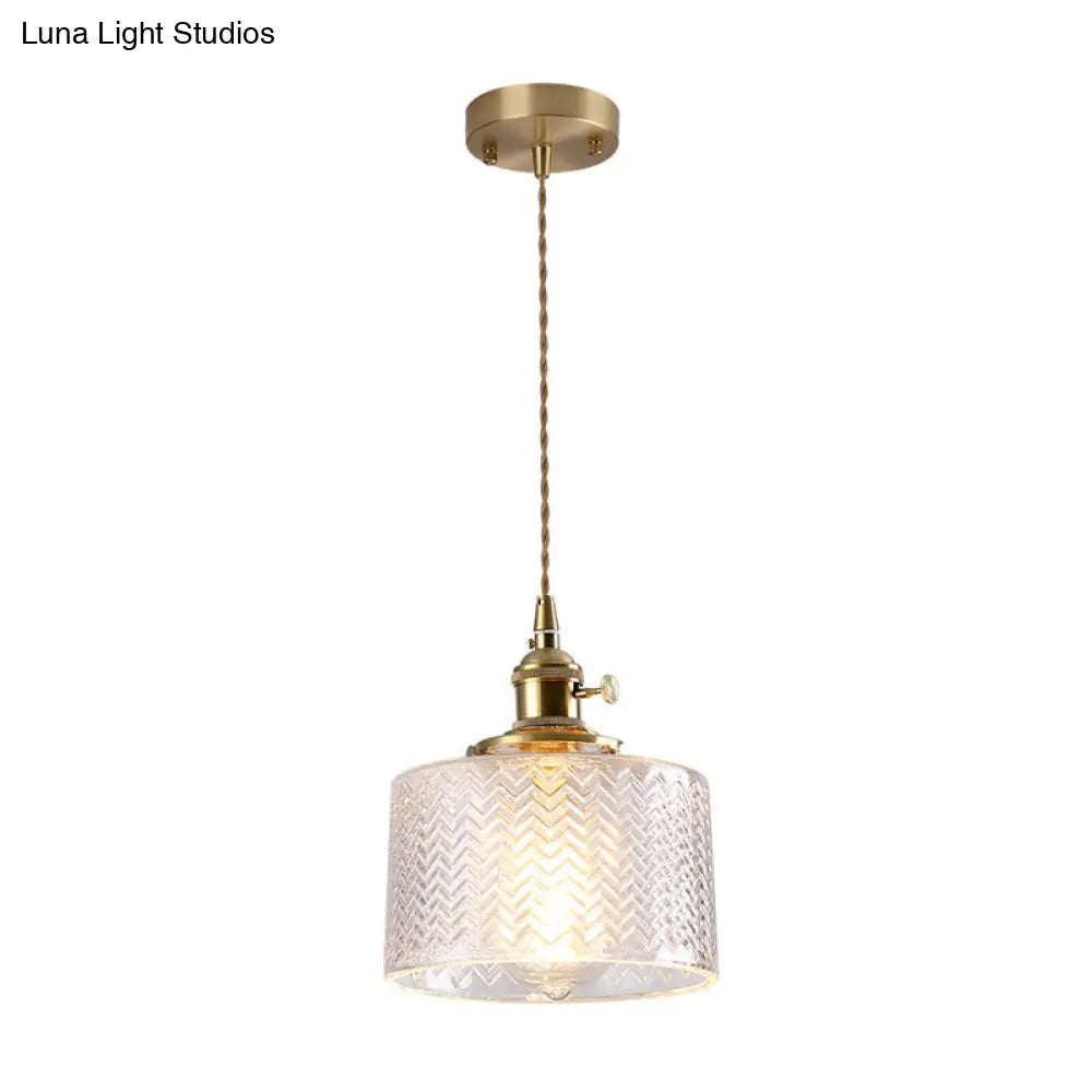 Vintage Style Gold Glass Pendant Lamp With Textured Shade - Single Bulb Hanging Fixture / B