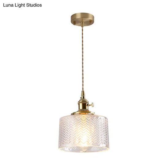 Vintage Style Gold Glass Pendant Lamp With Textured Shade - Single Bulb Hanging Fixture / B
