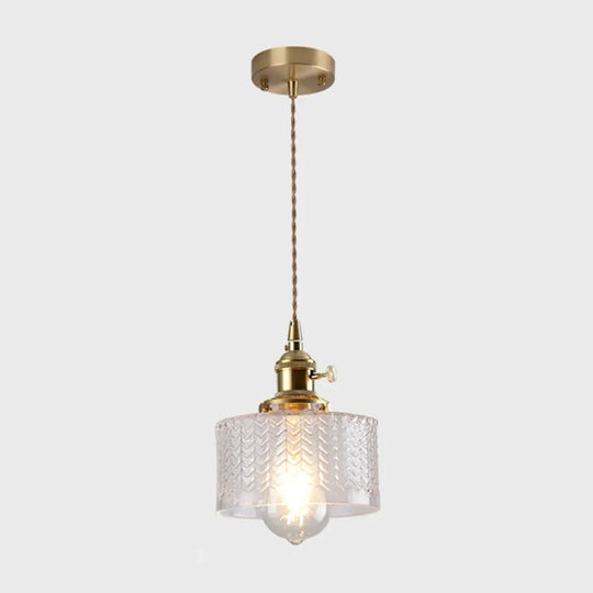 Vintage Style Single-Bulb Hanging Lamp: Textured Glass Pendant In Gold - Elegant Lighting Fixture /