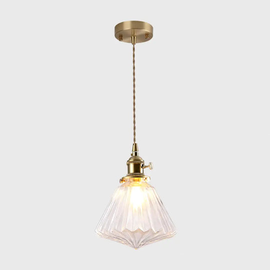 Vintage Style Single-Bulb Hanging Lamp: Textured Glass Pendant In Gold - Elegant Lighting Fixture /
