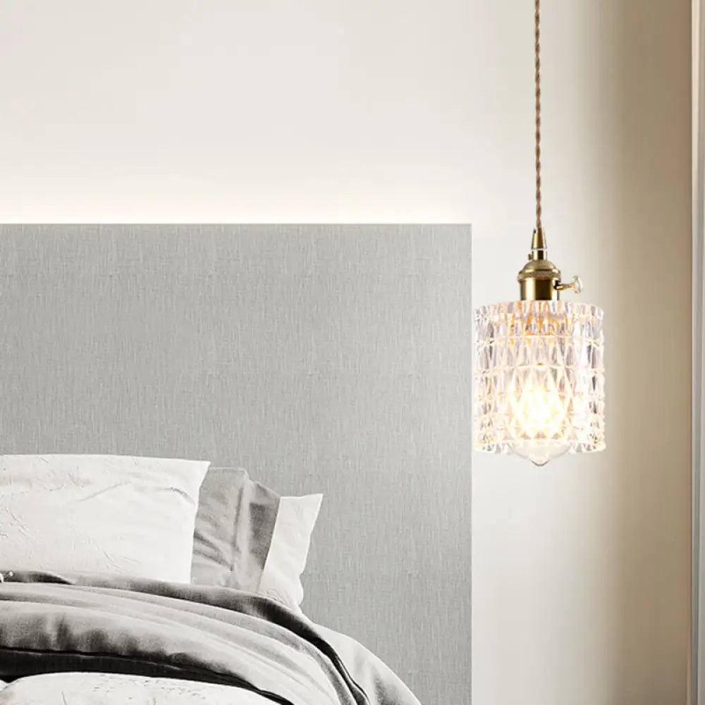 Vintage Style Single-Bulb Hanging Lamp: Textured Glass Pendant In Gold - Elegant Lighting Fixture /