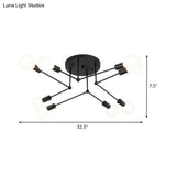 Vintage Style Starburst Metallic Ceiling Chandelier - 6/8 Lights Black Semi-Mount Lighting For