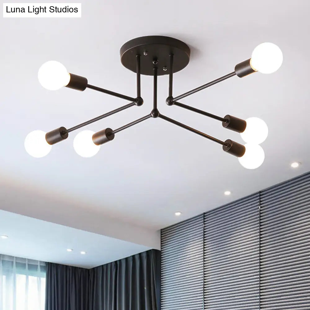Vintage Style Starburst Metallic Ceiling Chandelier - 6/8 Lights Black Semi-Mount Lighting For